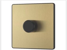 BRITISH GENERAL EVOLVE 1-GANG 2-WAY LED DIMMER SWITCH SATIN BRASS WITH BLACK INS