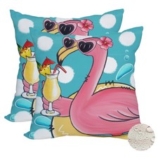 2 Pack Waterproof Summer Flamingo Throw Pillow Covers 18x18 Inch Tropical Flo...
