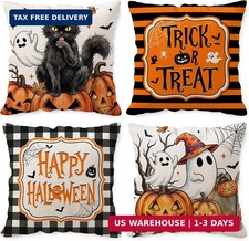 Halloween Pillow Covers 18x18, Trick or Treat Throw Pillowcase, Happy Halloween