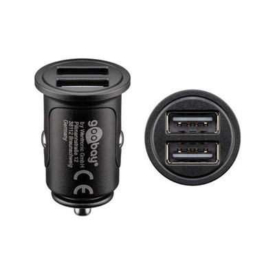 goobay 71897 Dual USB Car Charger, 4.8 A, Black, 25.5mm Diameter, 41mm Length