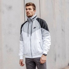 Nike Vintage Rare Windrunner Nylon Glanz Jacket Windbreaker Black White Gray L