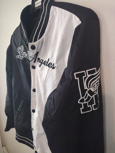 Hollister LA Men's Varsity black and White button-up Bomber Jacket Size M - Picture 3 of 4