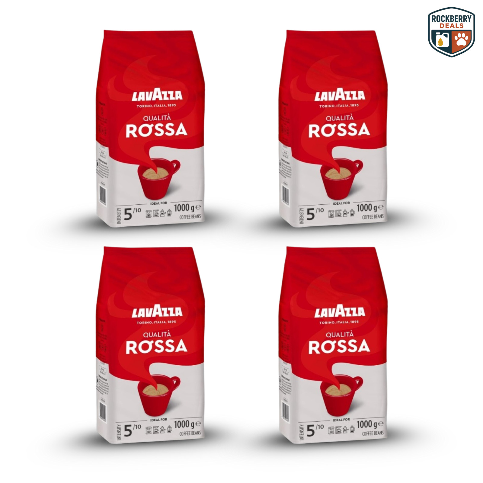 4 x Lavazza Qualita Rossa Coffee Beans - 1kg (Pack of 4)