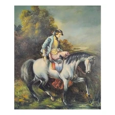 Hand Painted Square - Oil on Canvas 50x60 CM - Made in Italy - On Horseback