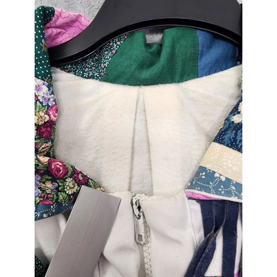 Vintage Quilted Patchwork Suede Fringe Full Zip Jacket Size L White Pink Floral - Image 4 of 4