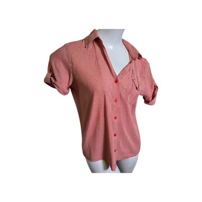 Basic Editions Red Gingham Check Button Shirt Women's XL Cotton Short Sleeve