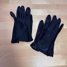 Vintage French Real Kid Black Leather Silk Lined Gloves Women Size 6.5 France