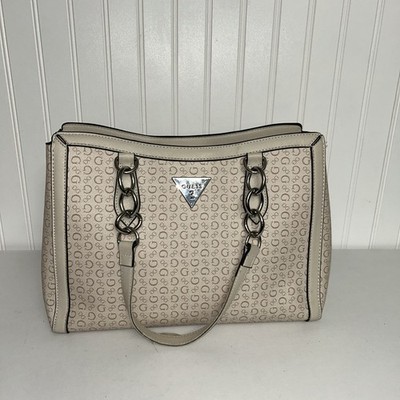 GUESS Monagram satchel cross body Professional beige cream women s purse