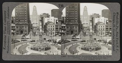 Buffalo NY 1935 Lafayette Square McKinley Monument City Hall Stereo View