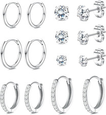 Hoop Stud Earrings for Women Men 7 Pairs 316L Surgical Steel Hypoallergenic Earr