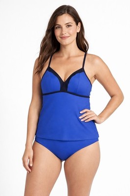 NWT Athleta M 2 Piece Swimsuit Set Caspian Blue Tankini & Clean Medium Bottom
