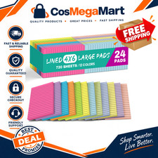 Lined Sticky Notes 4x6 Inches - 24 Pads, 30 Sheets Each, Bright Colors, Office S