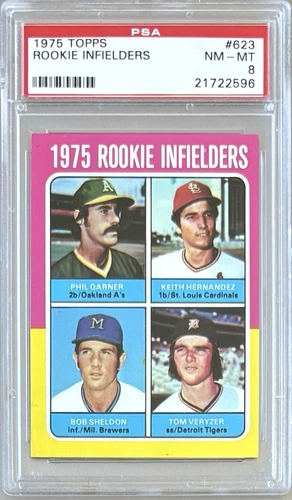 1975 TOPPS #623 ROOKIE INFIELDERS KEITH HERNANDEZ & PHIL GARNER PSA 8 NM-MT
