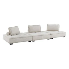 Modway Saunter 3-Piece Modern Tufted Fabric Sofa in Beige Finish