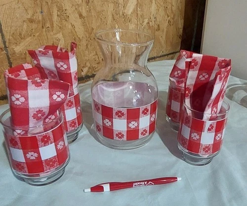 Vintage Red And White Daisy Federal Juice Glass Set