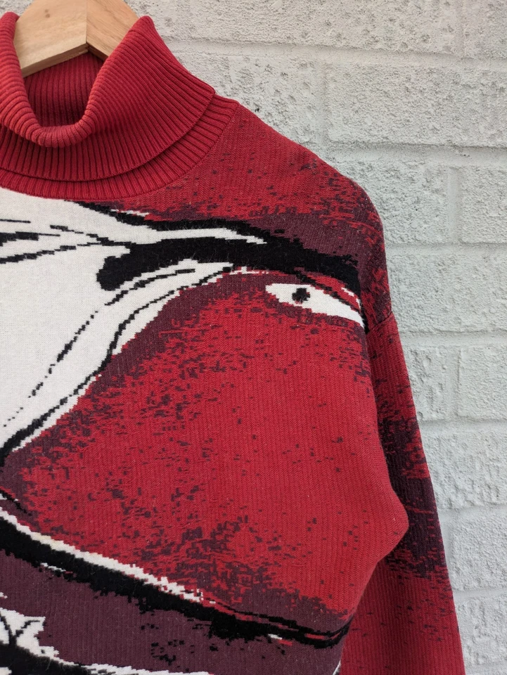 Jersey Adolfo Dominguez Medio Mezcla Lana Rojo Abstracto Cuello Redondo Tejido Foto 3 de 4