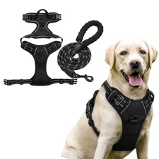 Dog Harness and Leash Set Reflective Breathable Padded Vest Black X Large
