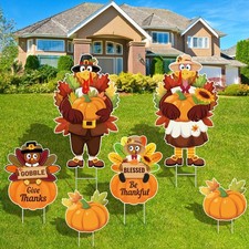 Thanksgiving Yard Decorations Outdoor, 6 Pcs Turkey Yard Signs for Thanksgiving