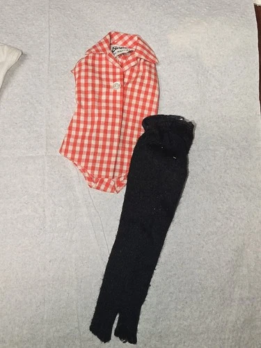 Vintage 1960's Mattel Barbie #967 Picnic Set Black Pants & Checkered Body Shirt