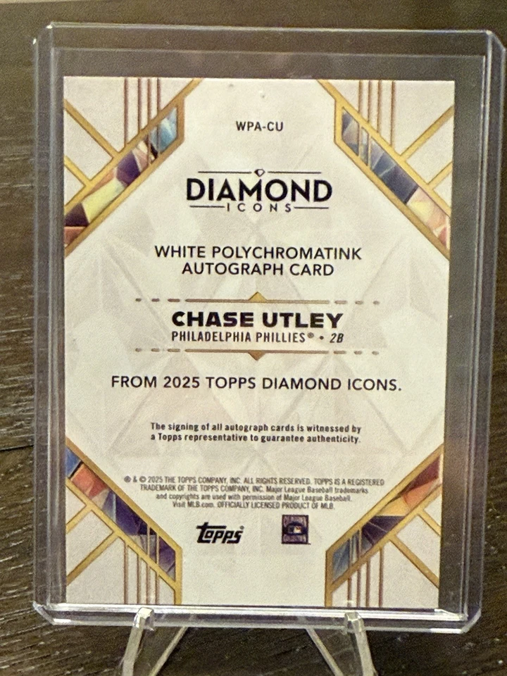 Chase Utley 2025 Topps Diamond Icons White PolychromatINK Green Ink AUTO /15 - Image 2 of 2