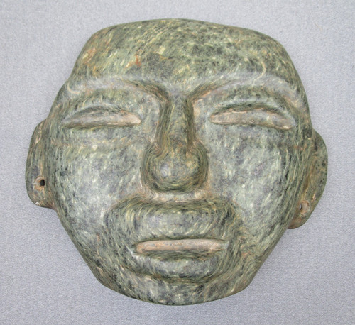 Pre-Columbian Olmec Style Green Stone Mask
