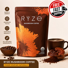 RYZE Mushroom Coffee Organic Drink Mix 30 Servings 6.35oz Energy Focus USA