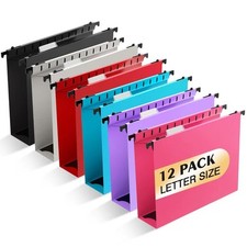 Extra Capacity Plastic Hanging File Folder, 12 Pack Reinforced Hang Folders L...