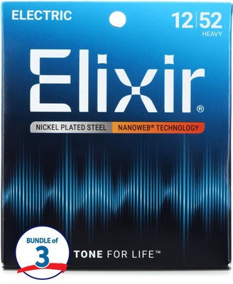 Elixir Strings 12152 Nanoweb Electric Guitar Strings - .012-.052 Heavy (3-pack)
