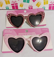 Sun Glasses sunglasses heart shape with rhinestones bling. Pink  maroon. 2 pair