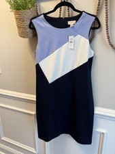 LOFT Sleeveless Shift Dress Women’s Size 10P Petites Color Block Blues NWT $79