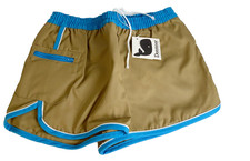 Donmoor Swim Trunks Boys 16 Brown Blue trim 1980s USA New Tags Vintage