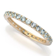 14k Solid Yellow Gold Band Eternity Ring Natural Blue Topaz Ring, Size 5,6,7,8