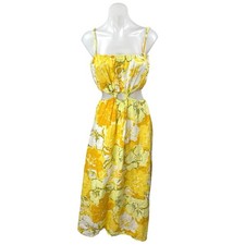 Faithfull The Brand El Rio 100% Linen Yellow Floral Cutout A Line Maxi Dress 6