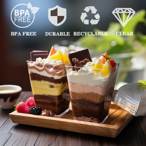 50 Pack 5oz Dessert Cups with Lids and Spoons Clear Plastic Reusable - Picture 3 of 6