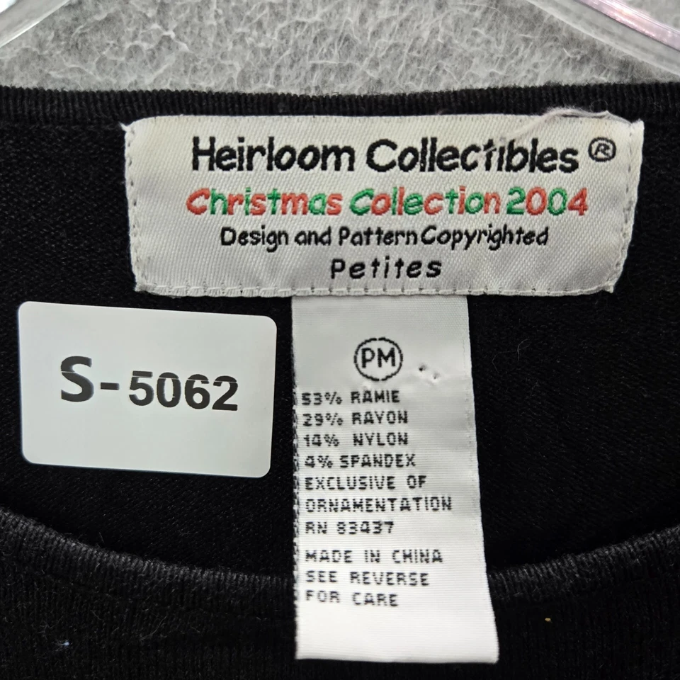 Suéter feminino vintage herança colecionáveis médio pequeno preto lantejoulas Papai Noel - Imagem 2 de 4