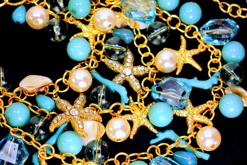 South Beach Jewelry Set Necklace Bracelet Turquoise Pearls Shells, Amrita Shing - Picture 12 of 13
