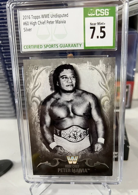 high chief peter maivia 2016 topps wwe undisputed silver 48/50 #60 csg 7.5 rock