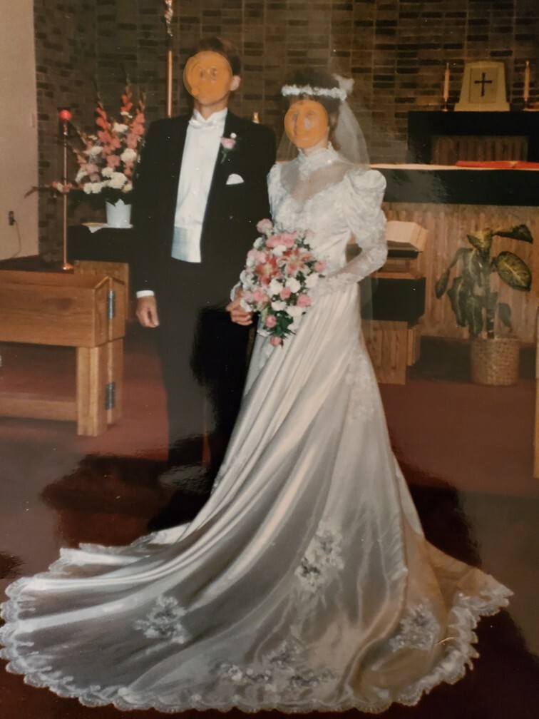 Vintage 1990s Wedding Dress 10 Victorian Lace Beaded High Neck