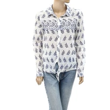 Eze Sur Mer Anthropologie Eyelet Embroidered Shirt Tunic Top Buttondown L 262225