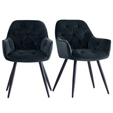 Image of Velvet Dining Chairs Padded Set of 1/2 Metal Legs Kitchen Home Office Multicolor