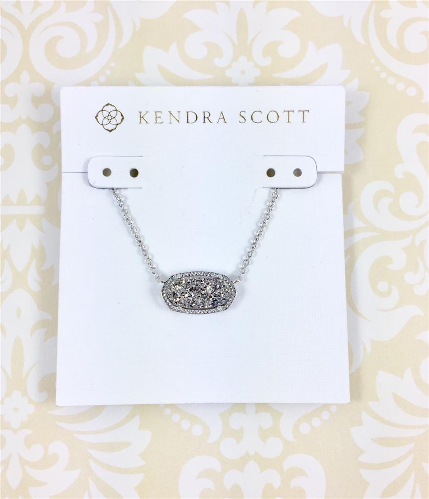 New Kendra Scott Elisa Platinum Drusy Pendant Rhodium Plated