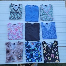 Lot Of 9 Womens Scrub Uniform Tops Printed MG Dickies Sierra Floral Blue XS