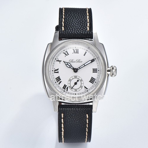 Reloj mecánico para hombre 38 mm plateado sólido acero inoxidable 5 ATM resistencia al agua - Imagen 27 de 28