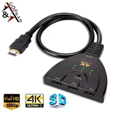 COMSYS HDMI Splitter Switch Kabel 3in1 Adapter Verteiler Umschalter Hub FullHD 1080P 4K