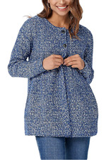 Susan Graver Marled Sweater Knit Button Cardigan Blue