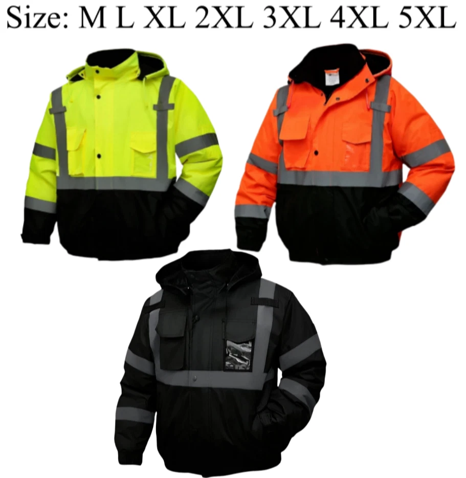 Hi-Vis Waterproof Safety Jacket w/ Detachable Hood (Yellow/Orange)–Black No Hoo