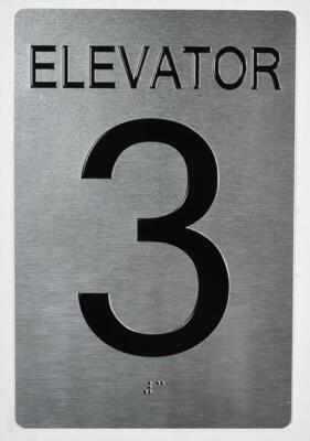Elevator 3 Sign Silver - Tactile Touch Braille Sign (Aluminum) -REF24-1027