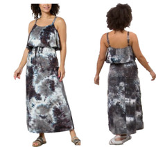 NEW Nina Leonard SIZE L Sleeveless Popover Maxi Dress BLACK  GRAY TIE DYE