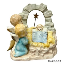 VTG Josef George Japan Porcelain Angels Nativity Baby Jesus Figurine Music Box