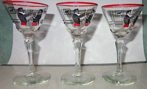 3 Vintage Libbey 1940’s-1950s Pickwick Merrymaker’s Cordial Cocktail Glasses Bar